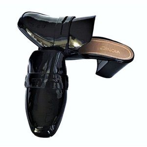 Vionic Plaza Annabel Women 9.5 Patent Leather Black Mules Shoes Block Heel NEW